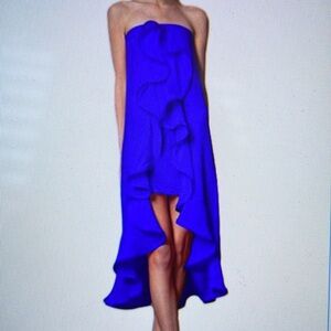 Alexis Royal Blue Silk Designer Musa Dress with Ruffles